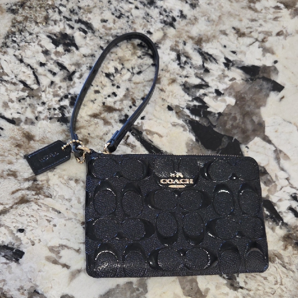 Coach Embossed Black Wristlet